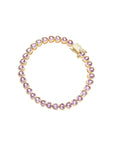 gold tennis bracelet of pink CZ hearts