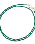 Double wrapped beaded necklace with malachite beads and oversized gold lobster clasp