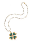 Gold 4 leaf clover pendant on drawn link chain