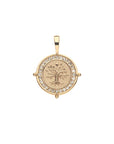 Gold Coin Featuring Tree of Life and Star Above Tree with white topaz border