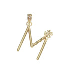 Gold letter M pendant with flower detail and white topaz accents on the bail