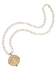 Gold small Aquarius pendant on drawn link chain