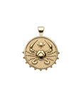 Gold small Cancer coin pendant features a crab with a star