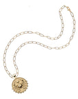 Gold small Cancer coin pendant on drawn link chain