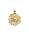 Gold small Leo coin pendant featuring a lion with a star above it