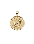 Gold small Pisces coin features two fish with a star in the center