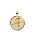 Gold small Sagittarius coin pendant featuring a bow and arrow and star