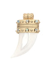 Mother of pearl tusk pendant featuring a gold cap with Ethiopian opal stone details