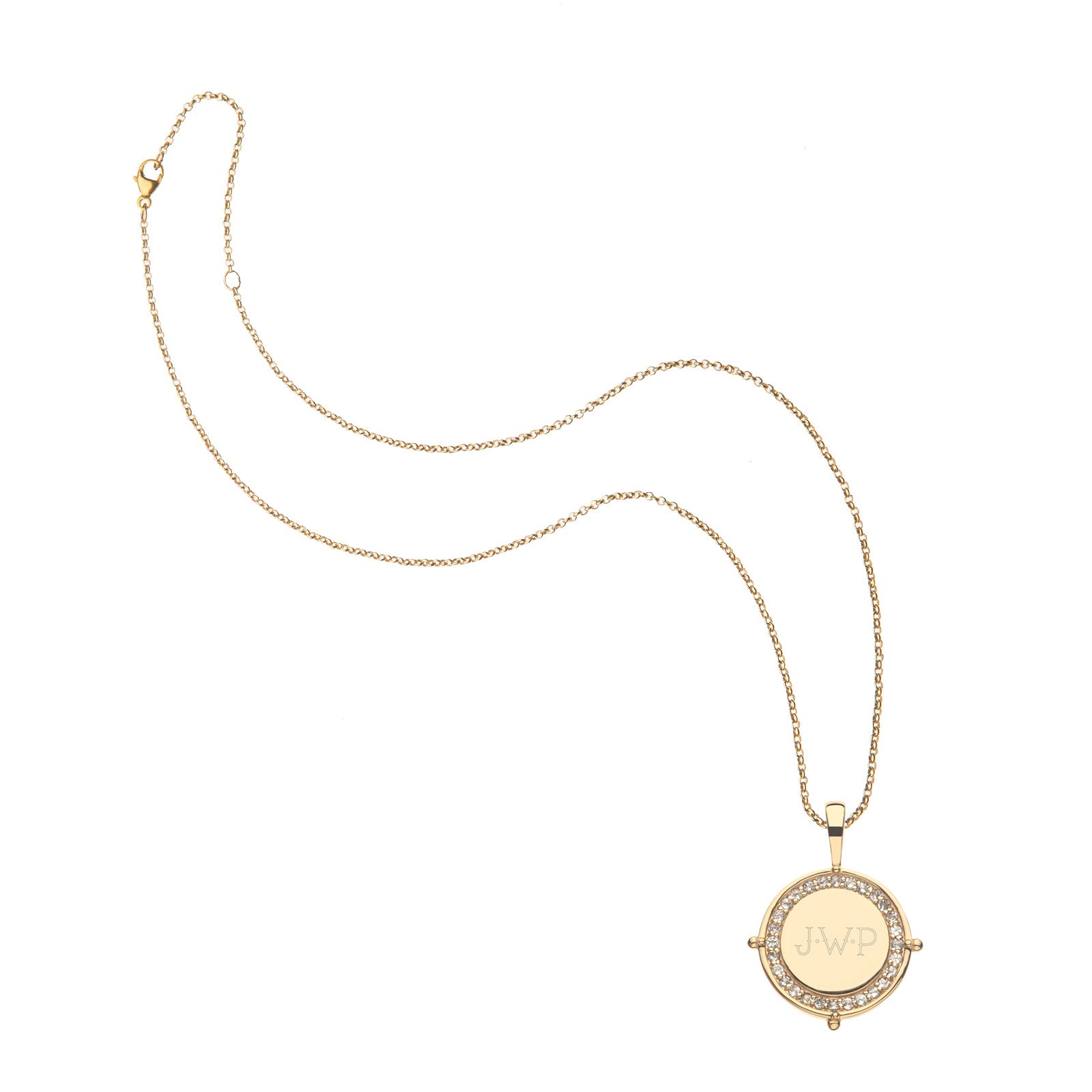 Gold engravable petite coin on classic rolo chain