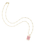 Pink jade scarab on 14 karat satellite chain