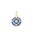 Back of carved lapis evil eye pendant shows gold setting