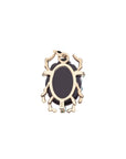 Back view of onyx scarab shows gold legs and setting