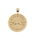Gold coin pendant featuring fox and the french phrase "GARDEZ BIEN"