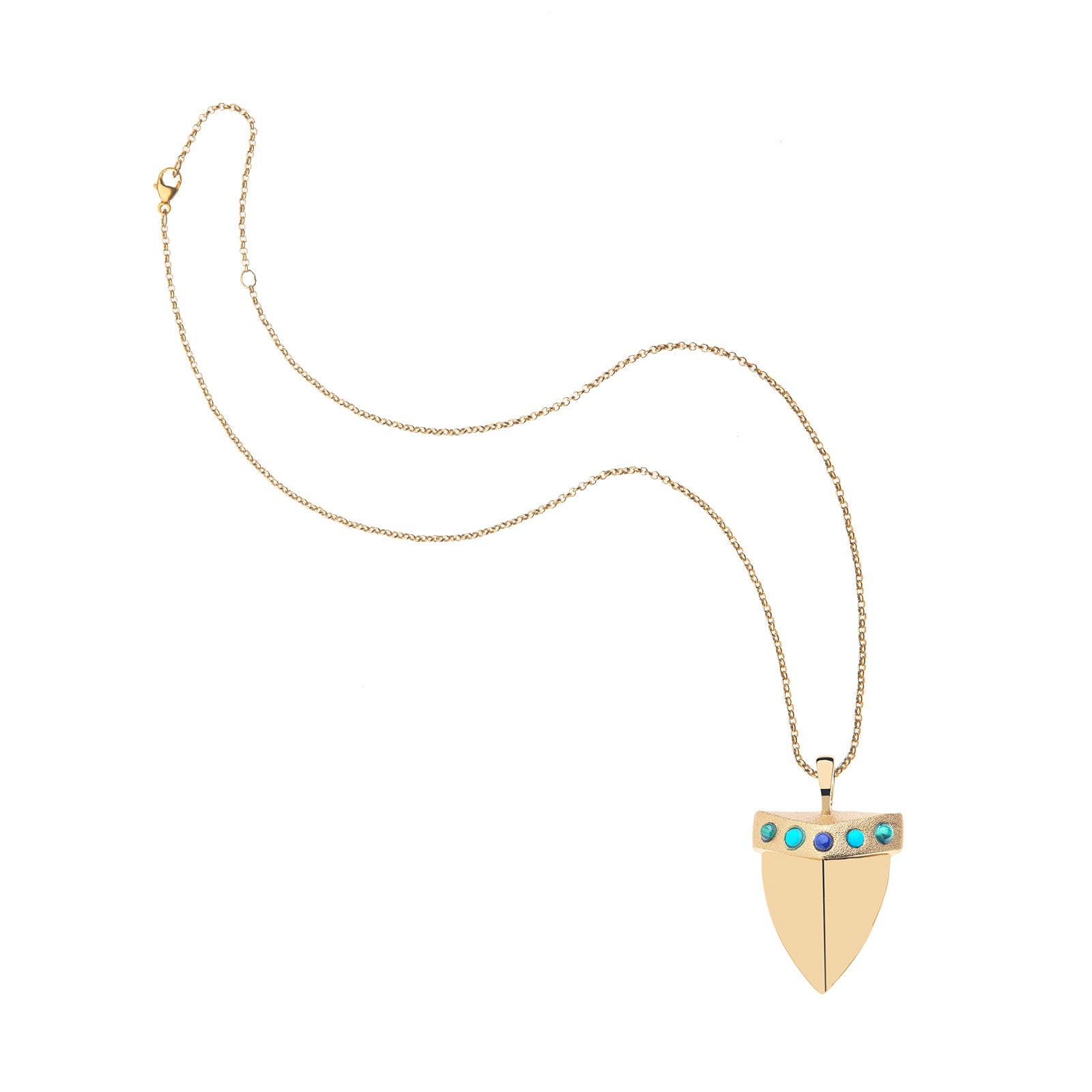 Gold shark tooth pendant on the classic rolo chain