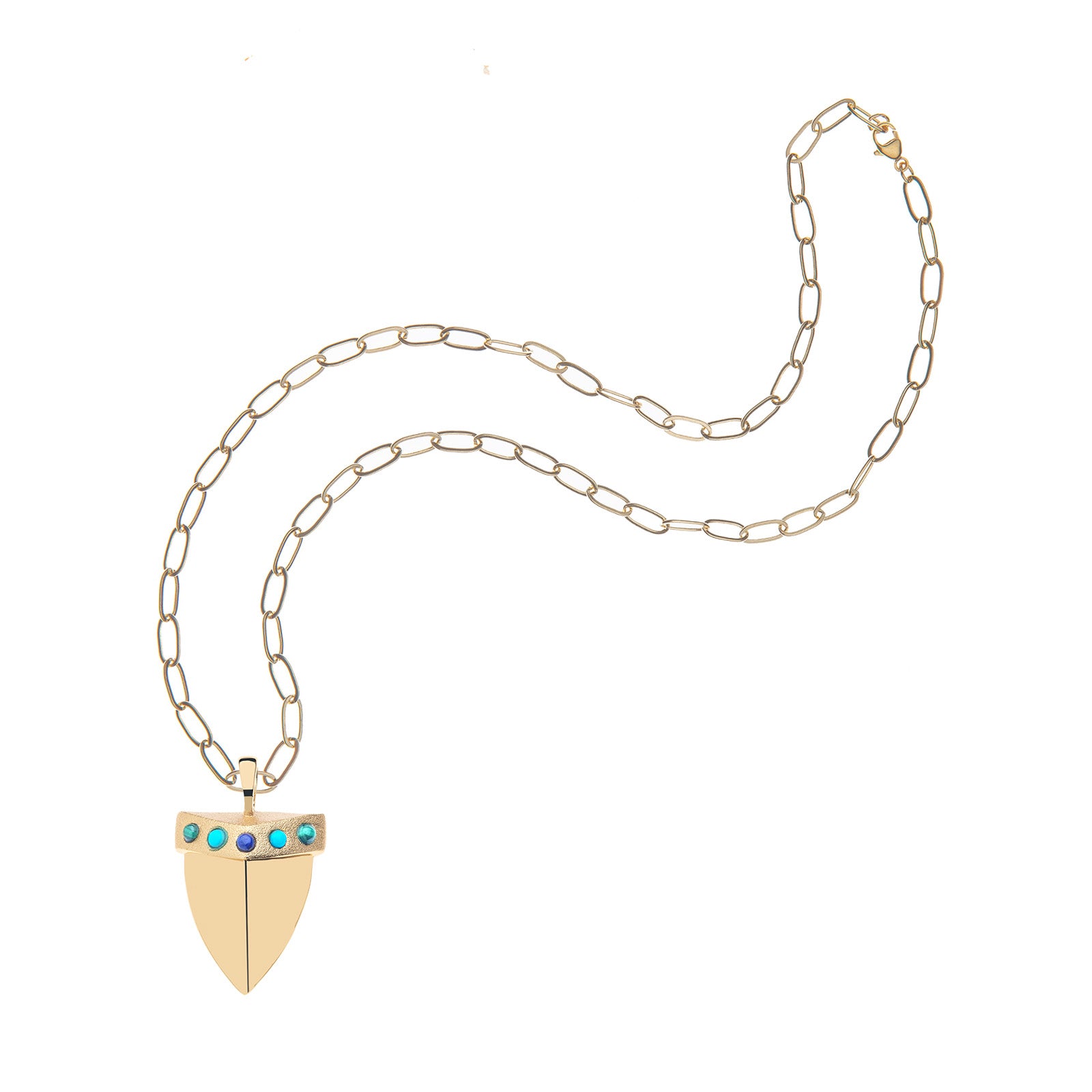 Gold shark tooth pendant on the drawn link chain