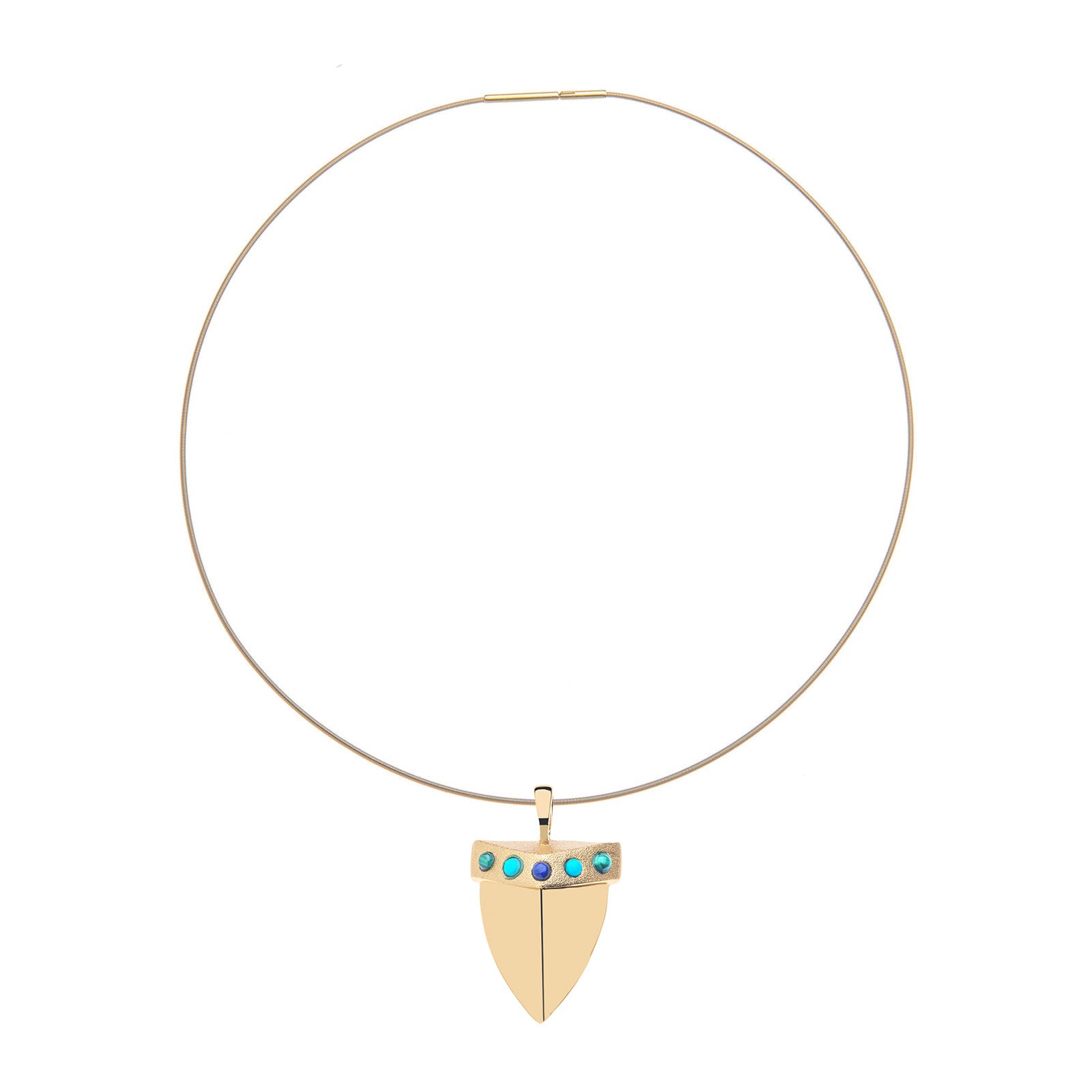 Gold shark tooth pendant on omega wire