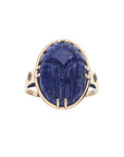 Carved lapis scarab set in gold ring