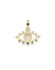 Back of protect evil eye charm shows gold setting