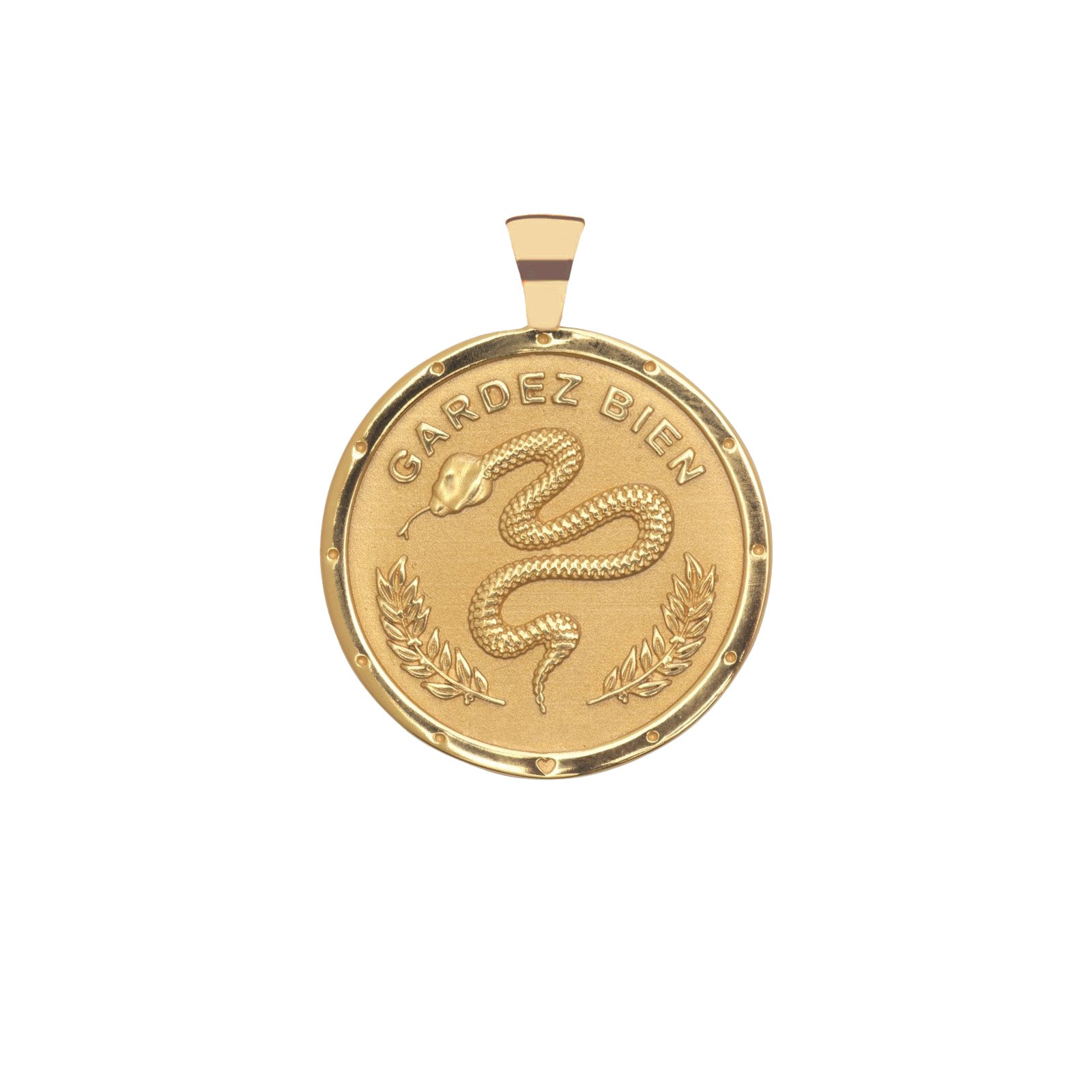 Gold Coin Pendant with Snake and French Gardez Bien (translation Guard Well)