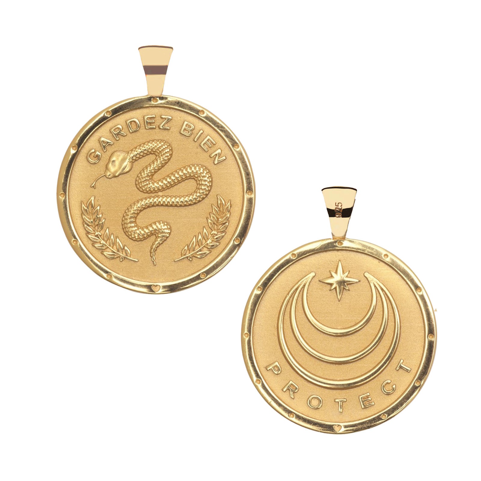 Gold PROTECT Coin Pendant Shown Front and Back