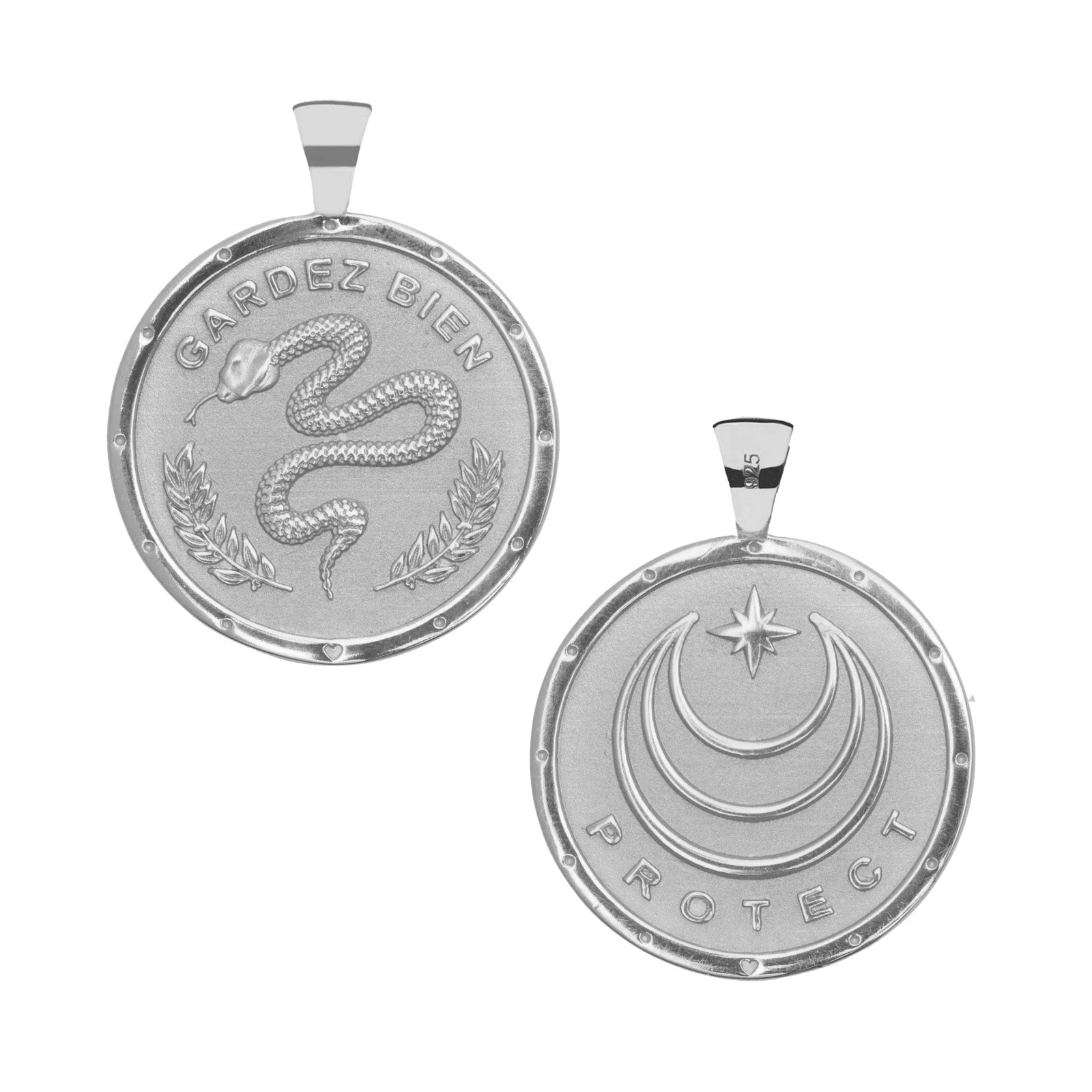 Silver PROTECT Coin Pendant Shown Front and Back