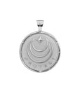 Silver Coin Pendant with Jane Win moon and star logo and word PROTECT underneath