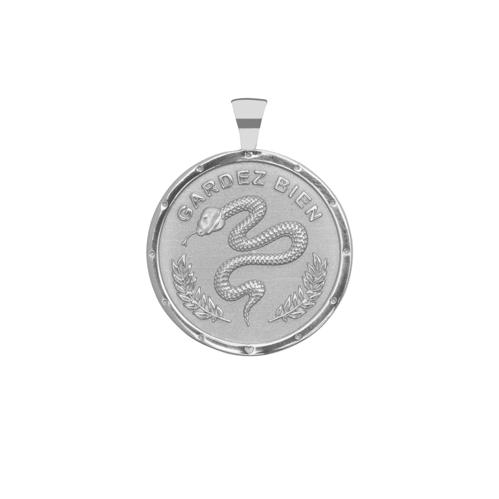 Silver Coin Pendant with Snake and French Gardez Bien (translation Guard Well)