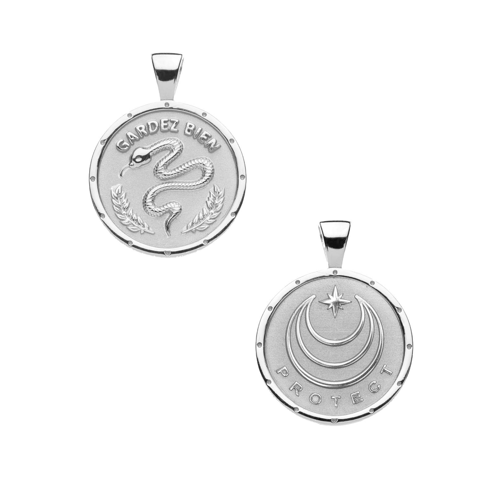 Silver PROTECT Coin Pendant Shown Front and Back