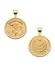 Gold Small PROTECT Coin Pendant Shown Front and Back