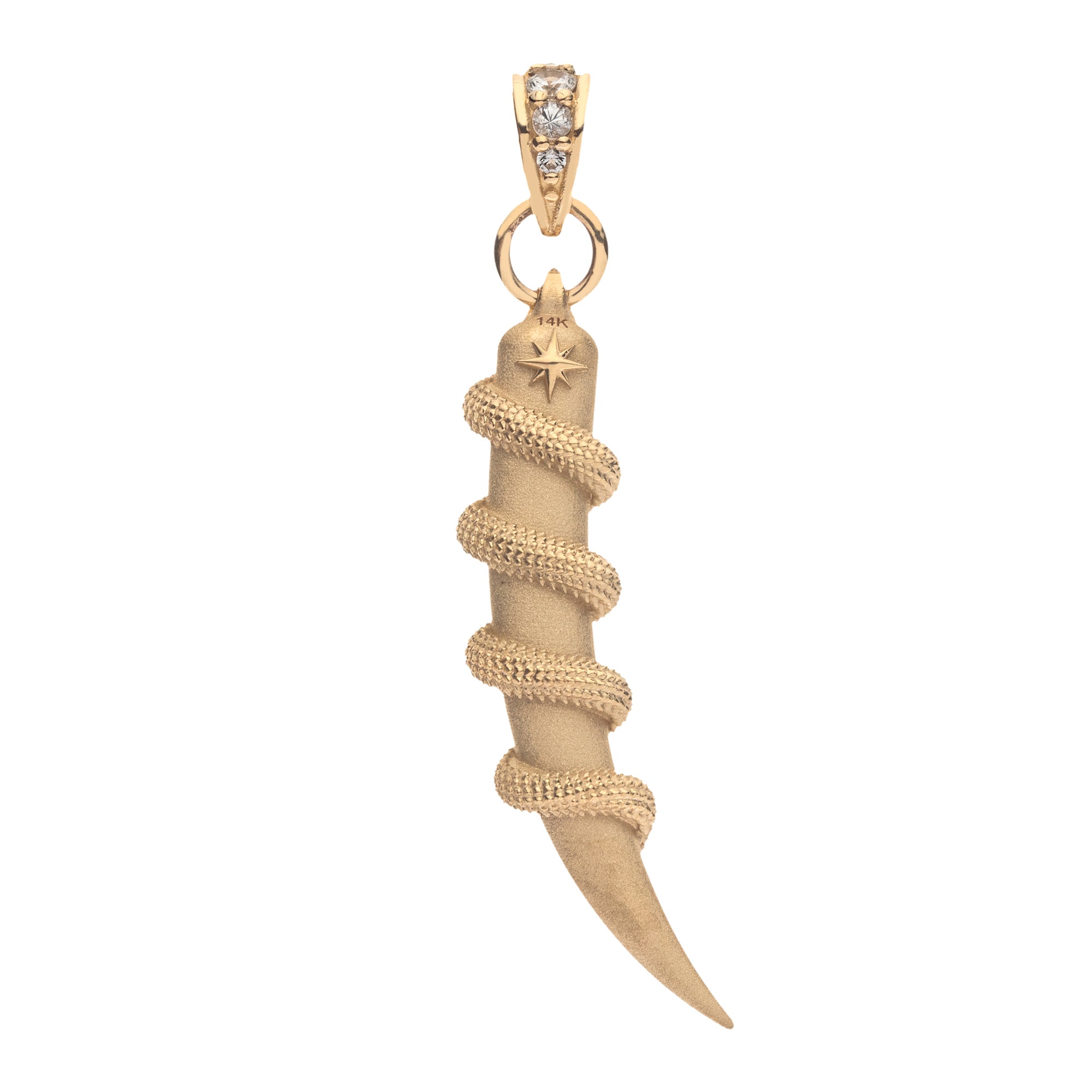 Back of gold tusk pendant features a star detail at the top