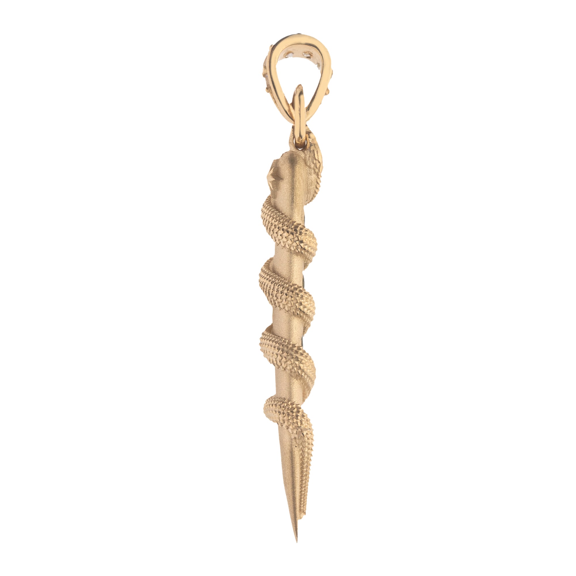 Side view of gold tusk pendant