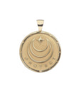 Gold Coin Pendant with Jane Win moon and star logo and word PROTECT underneath