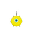 Yellow evil eye glass disk pendant in gold setting accented with white topaz stones