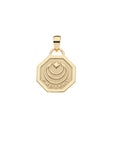 Back of gold pendant features moon and star logo and the word PROTECT