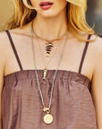 Model wearing various fish pendants