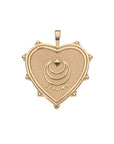 Gold heart pendant with moon and star logo and the word STRONG underneath (back)