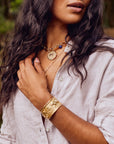 Model wearing bonne chance elephant cuff