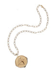Gold original Sagittarius coin pendant on drawn link chain