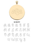Gold engravable coin pendant with script font option