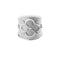 Silver cigar band ring with quatrefoil design featuring arrows and a heart