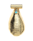 Gold oyster shell pendant featuring a London blue topaz water droplet at the top