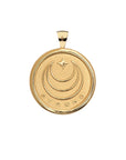Gold Coin Pendant with Jane Win moon and star logo and word Strong underneath