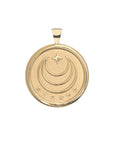 Gold Coin Pendant with Jane Win moon and star logo and word Strong underneath