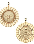 Front and back of strong enduring sun coin. Back shows moon and star logo and the word STRONG