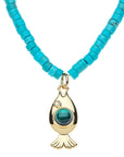 Close up of the fish pendant with malachite detail