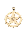 Back of strong light of the ocean pendant features moon and star logo and the word STRONG