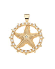 Gold cutout coin pendant featuring starfish and border of mother of pearl