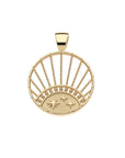 Gold Strong rising sun cutout coin features cutout sunrays and star details