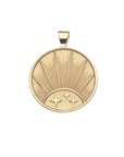 Gold Coin Pendant with three stars and a Rising Sun Illustration