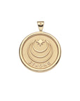 Gold Coin Pendant with Jane Win moon and star logo and word STRONG underneath